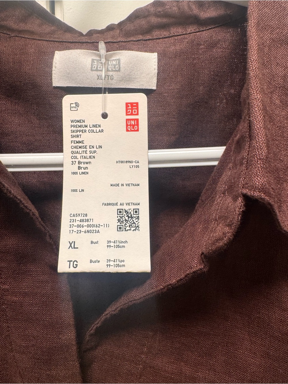 Uniqlo Women's Brown Long-Sleeve Linen Blend Pullover Shirt - Picture 2 of 3